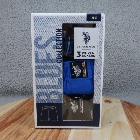 U.S. Polo Assn 3 Pack Woven Boxers Underwear Sz Large 36-38  Blue Black - Picture 1 of 11